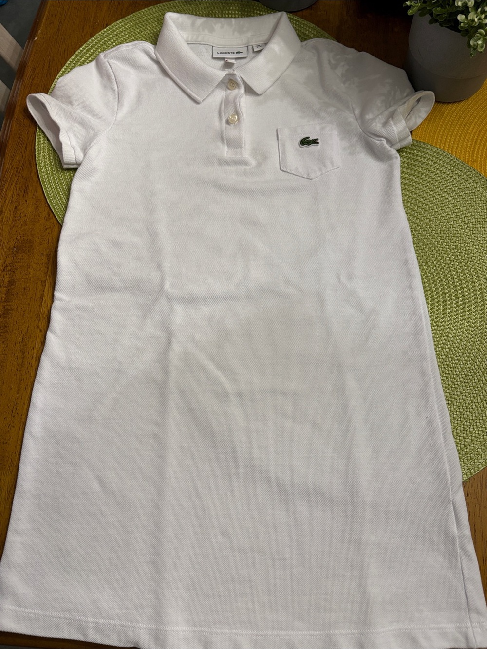 Lacoste Girls White Polo Dress with Green Crocodile Logo